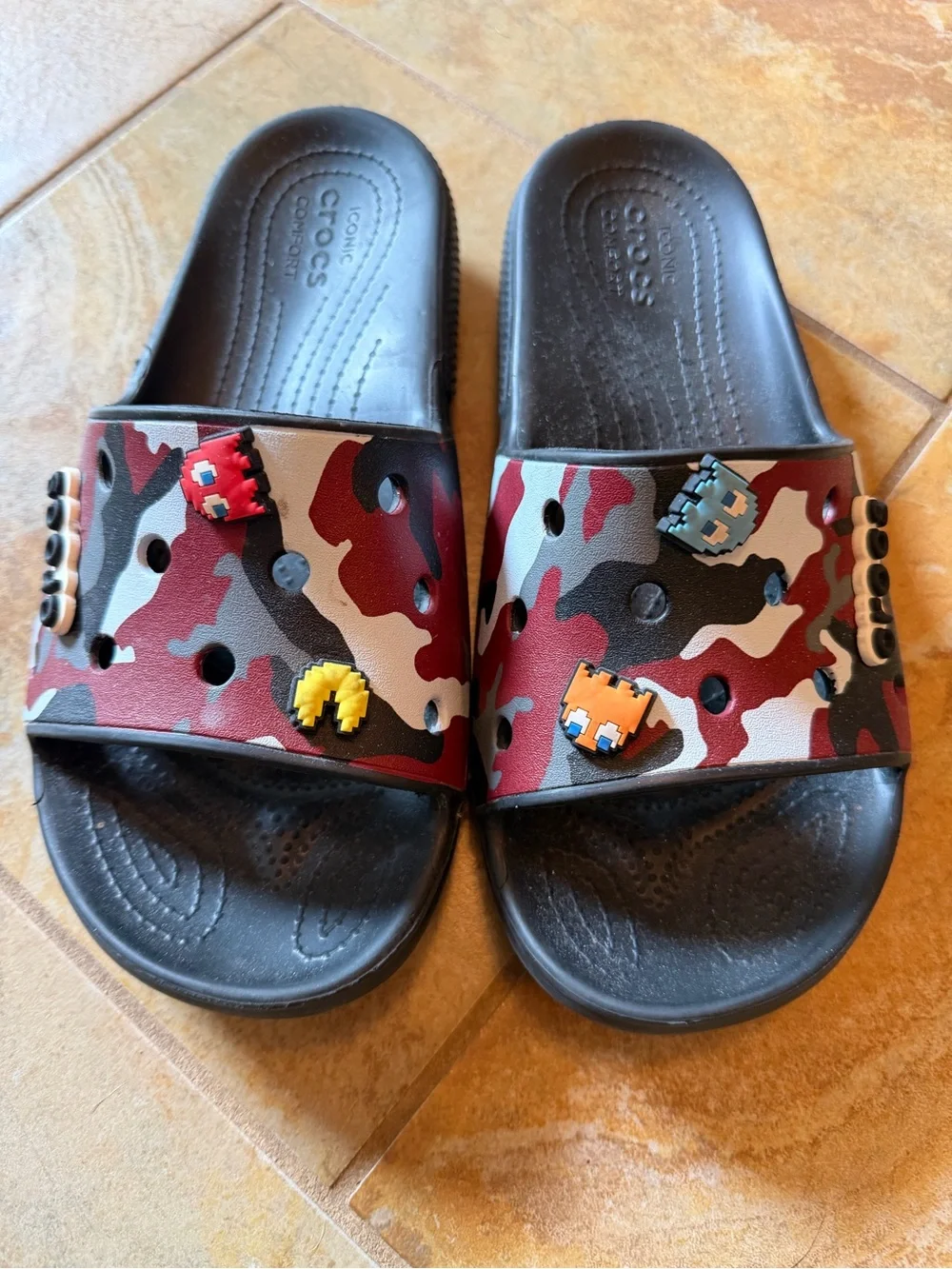 Pair (2) of Boys/Men Crocs Slide Sandals with Charms. Size 9 Men